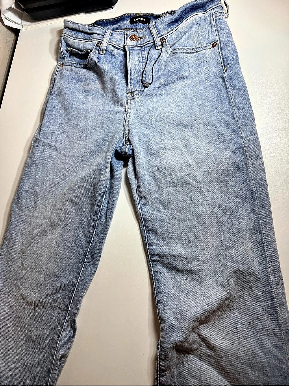 Express 70s Flare Mid Rise Jeans Blue Waist 7